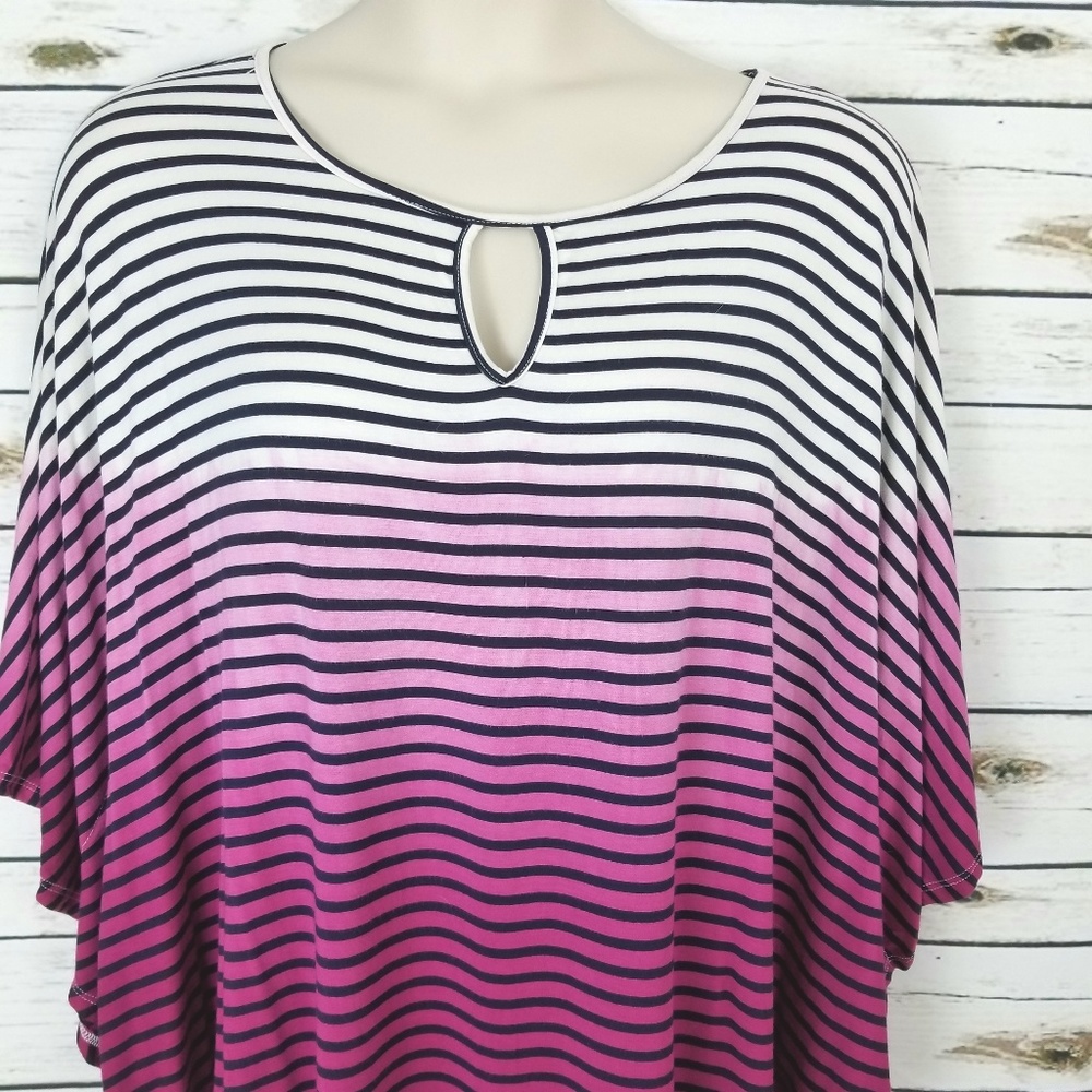 2X Striped Blue Purple Keyhole Kimono Sleeves - Picture 4 of 6